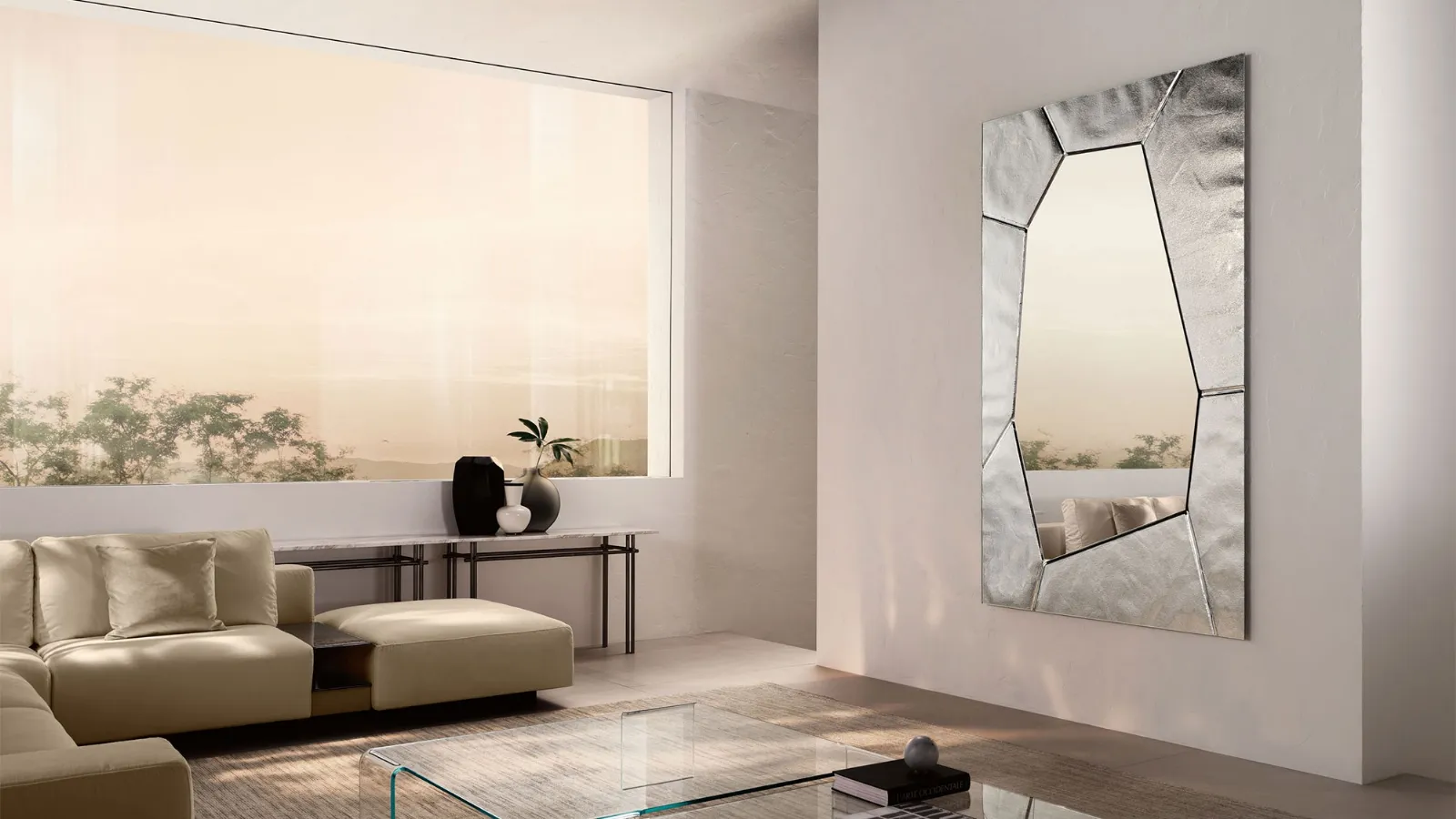 Specchio con cornice in vetro Silica di Fiam