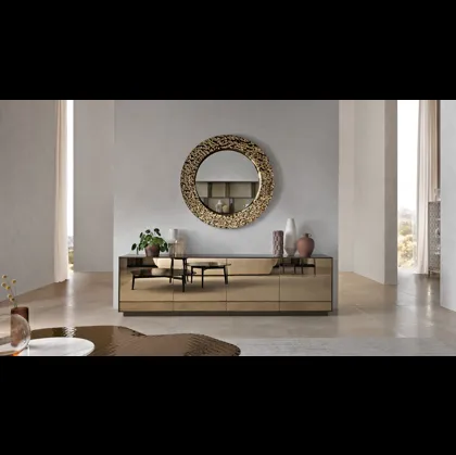 Specchio tondo Venus con cornice in vetro fuso con decoro artistico in rilievo di Fiam