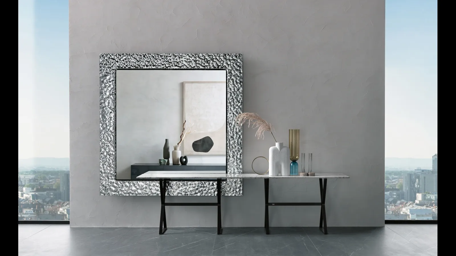 Specchio tondo Venus con cornice in vetro fuso con decoro artistico in rilievo di Fiam