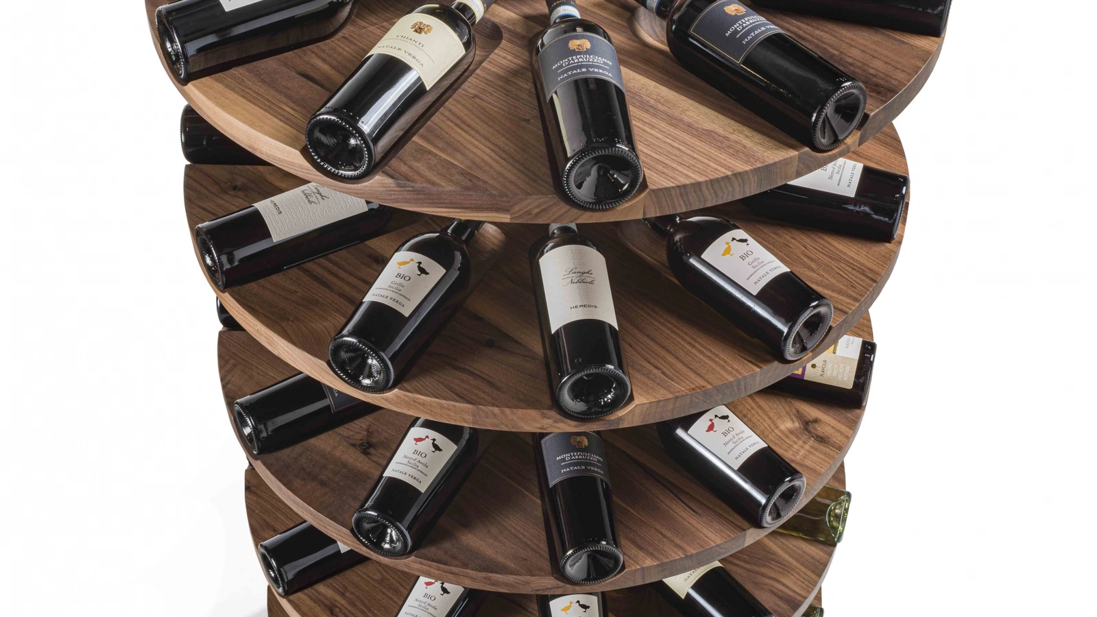 Contenitore girevole per bottiglie di vino Wineround completamente realizzato in legno massello di Riva1920