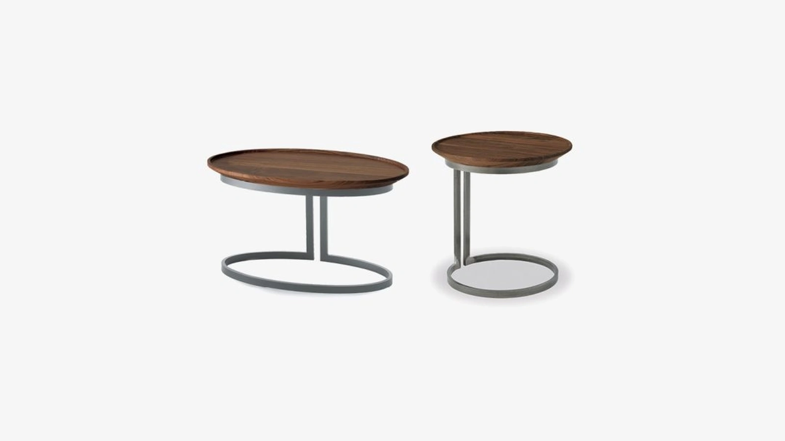 Tavolino Wing Ovale and Round con top rimovibile in legno massello a liste incollate con struttura in ferro di Riva1920