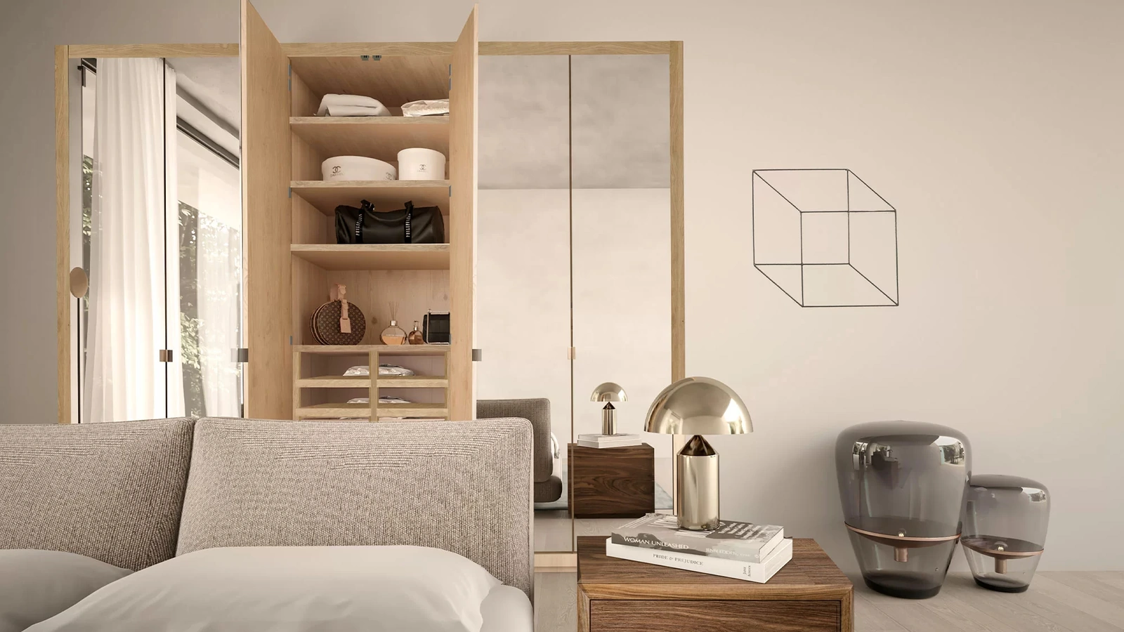 Armadio Cornice in legno massello con ante a specchio di Riva1920