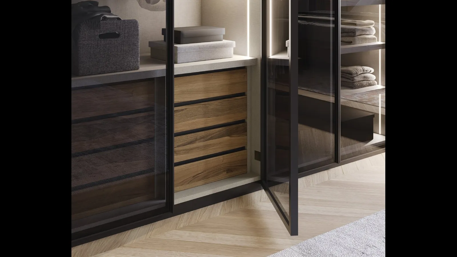 Armadio con anta battente in vetro con profilo in alluminio Linear di Fimar