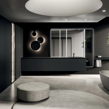 Mobile da Bagno sospeso 360Gradi 07 in Rovere laccato Nero di Arrital