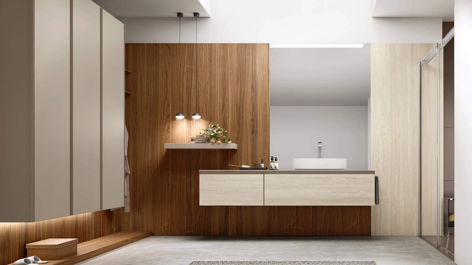 Mobile da Bagno sospeso Shape 18 in laminam travertino di Arcom