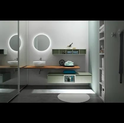 Mobile da Bagno sospeso laccato Salvia e Bianco opaco con top Corteccia chiaro Escape 31 di Arcom