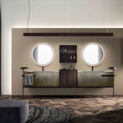 Mobile da Bagno Lympha_Concept_06 in laccato ossidato ottone e eucalipto termocotto di Altamarea