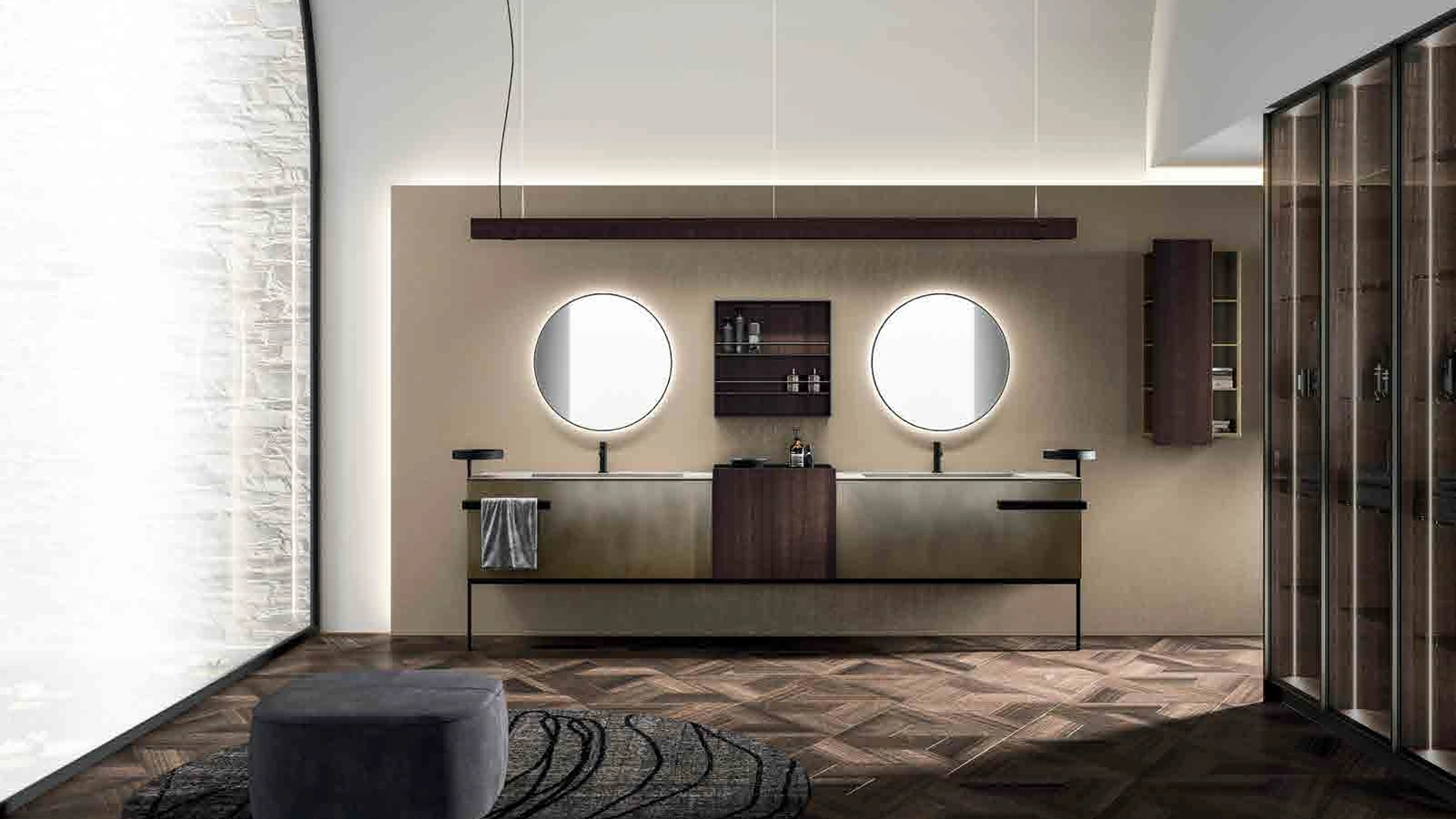 Mobile da Bagno Lympha_Concept_06 in laccato ossidato ottone e eucalipto termocotto di Altamarea