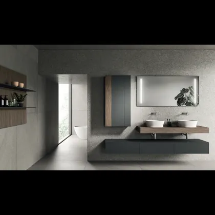 Mobile da Bagno Modo Project 06 in laccato Sand Grigio e laminato Noce Savoia di Altamarea