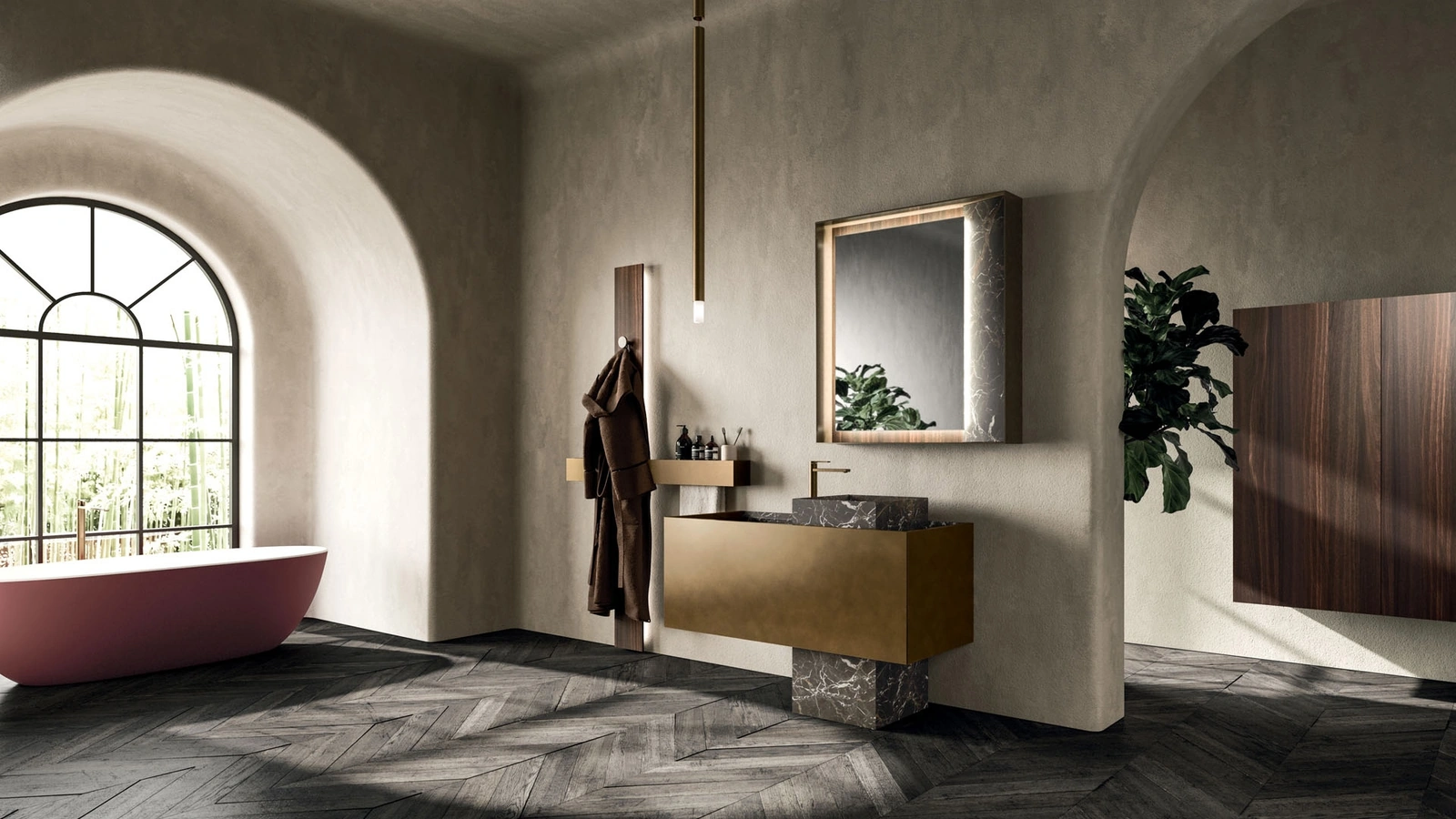 Mobile da Bagno a terra Must 02 in laccato Metal Bronzo e Marmo di Arrital
