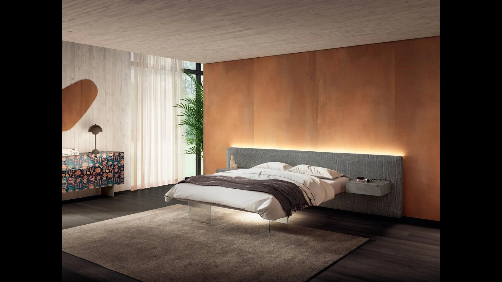 Letto con testiera in tessuto Air 1520 di Lago