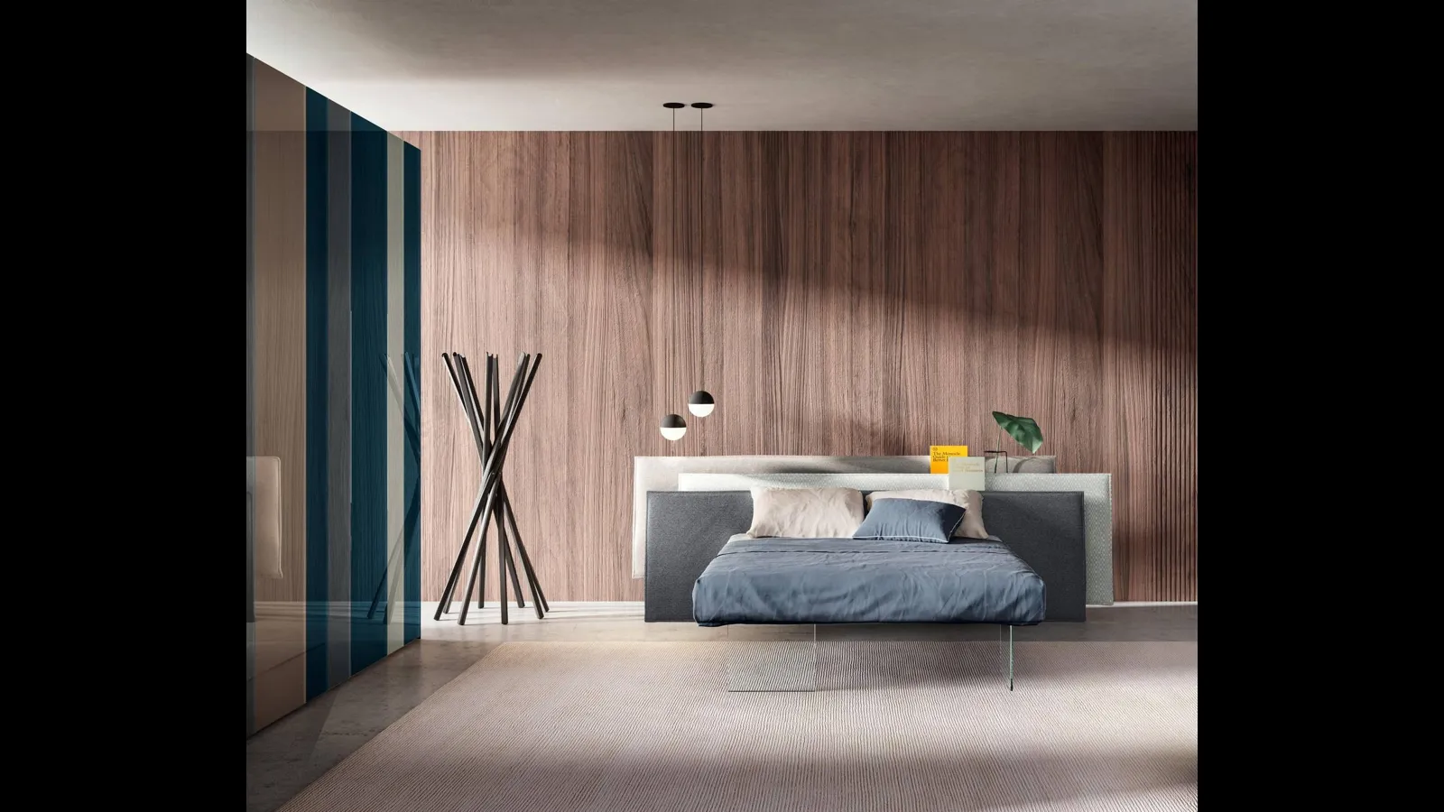 Letto con testiera in tessuto Vele 1801 di Lago