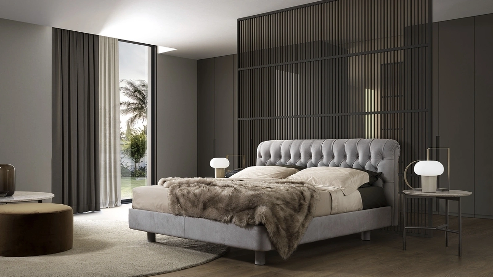 Letto in pelle con testiera trapuntata Minosse di Albani