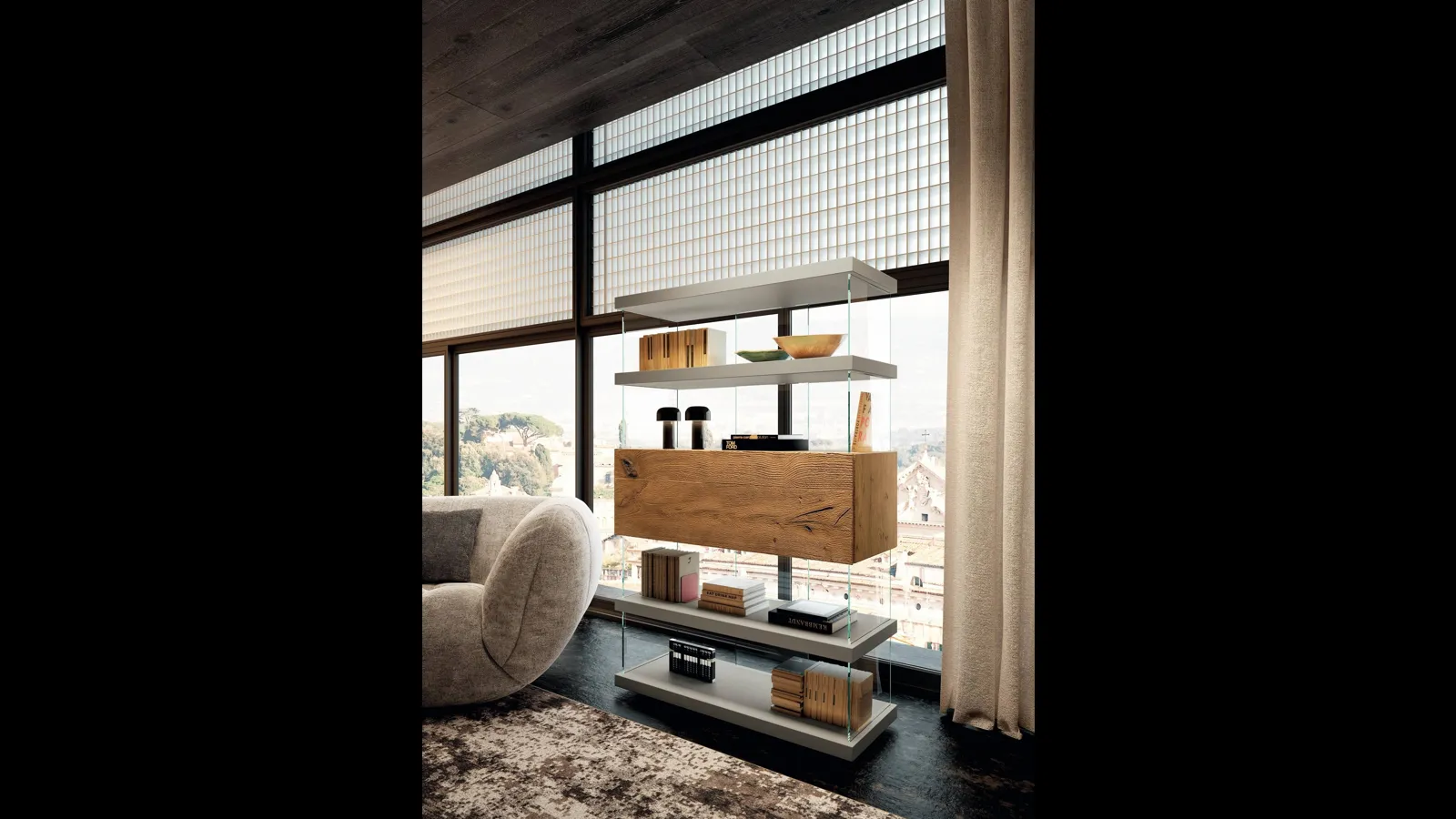 Libreria Air 1463 in laccato e legno di Lago