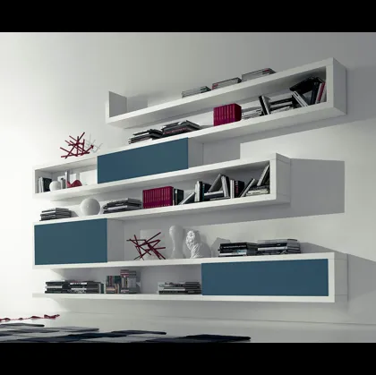 Libreria sospesa in rovere laccato inverno con ante scorrevoli in vetro satinato laccato Avio Side 18 di Fimar