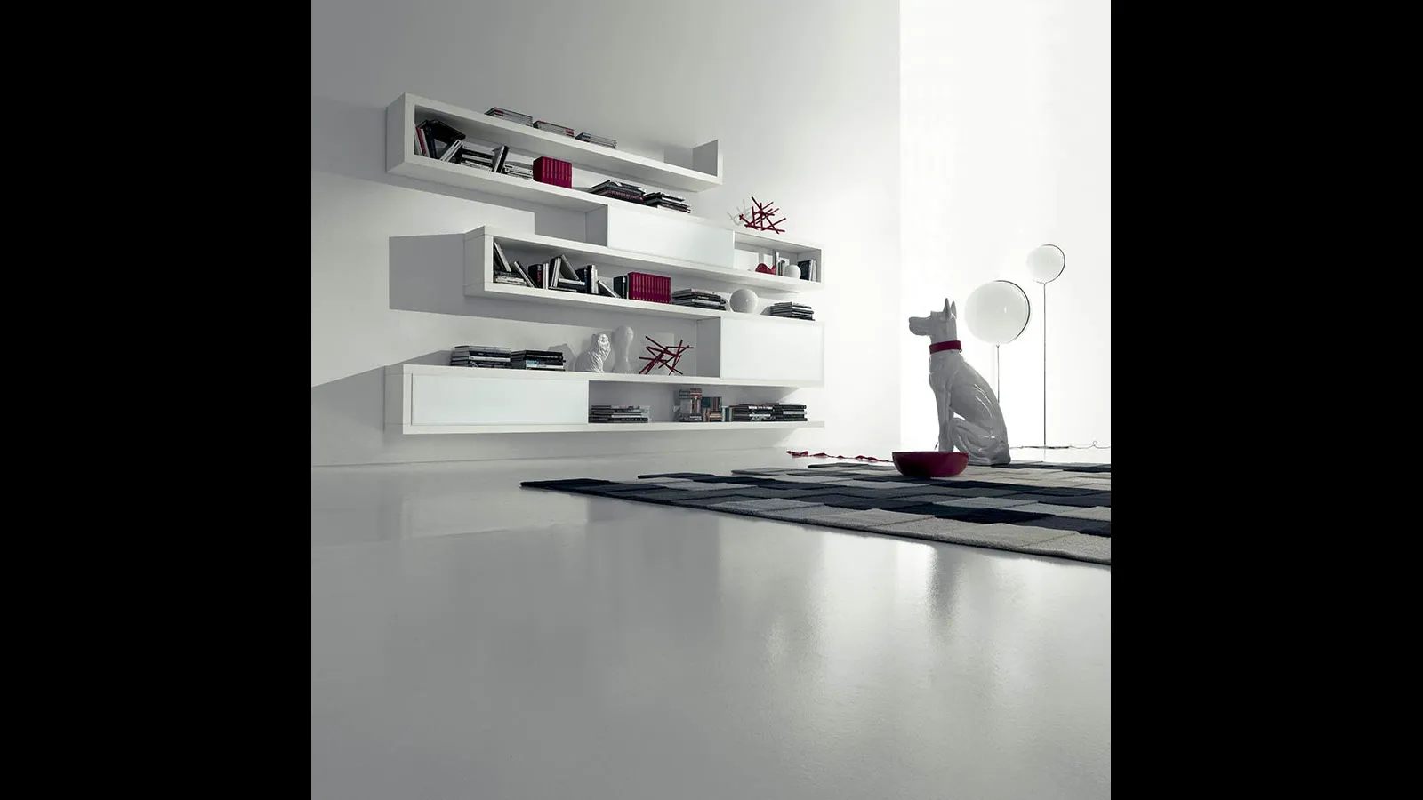 Libreria sospesa in rovere laccato inverno con ante scorrevoli in vetro satinato laccato Bianco Side 18 di Fimar