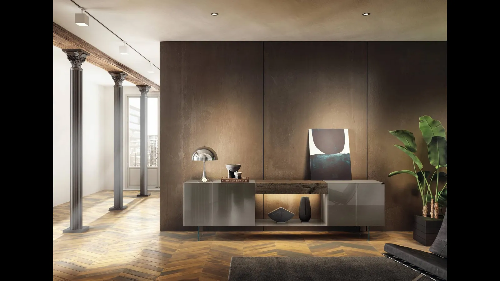 Madia in vetro laccato e legno 36e8 2105 di Lago