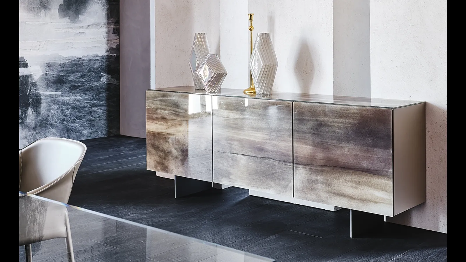 Madia Focus in cristallo extrachiaro con stampa artistica Crystalart di Cattelan Italia