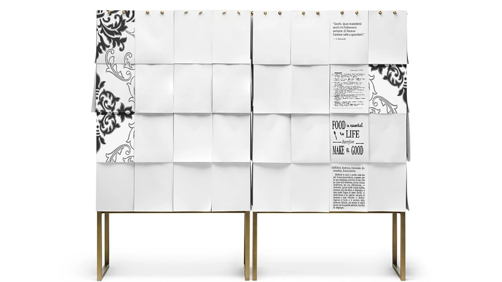 Madia con struttura in MDF rivestita da fogli di carta A4 Notes di Mogg