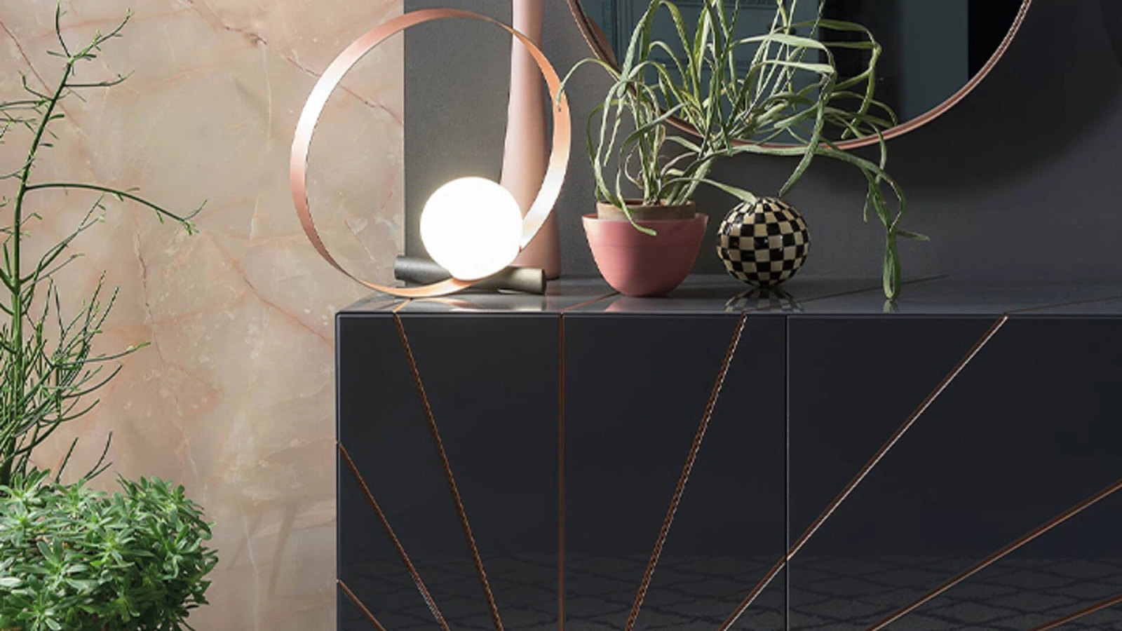 Madia Solaris in legno laccato lucido grafite di Riflessi