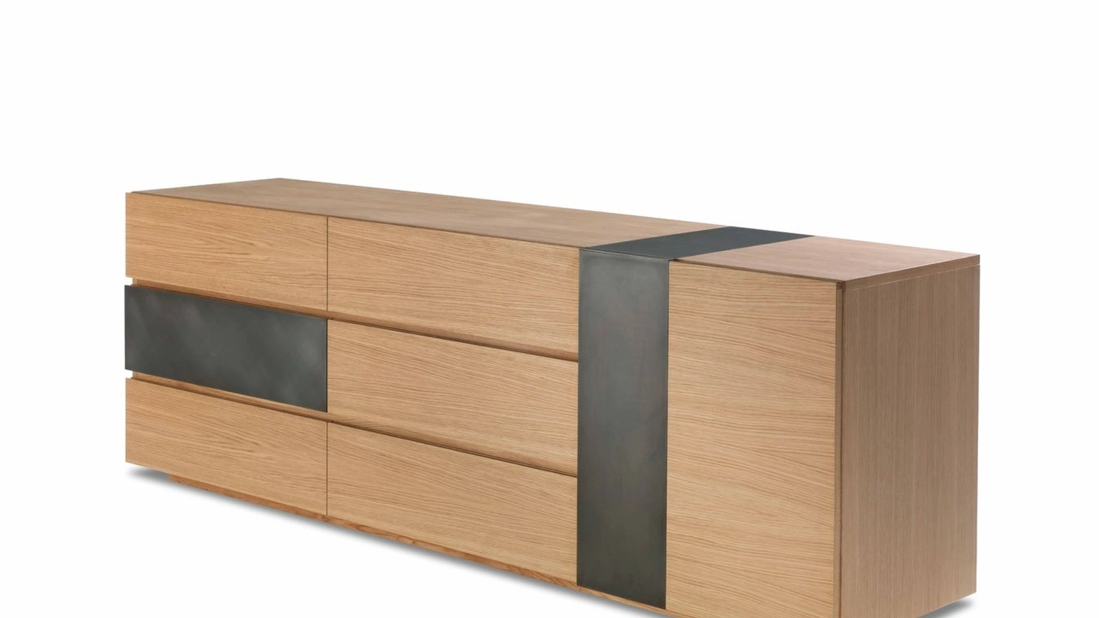 Madia Wabi in legno massello e listellare caratterizzata da inserti in ferro di Riva1920