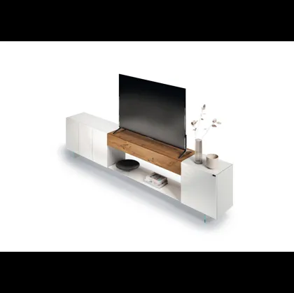 Mobile Porta Tv 36e8 2655 in vetro lucido e legno di Lago