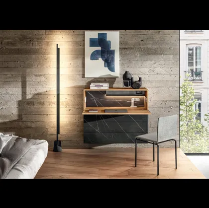 Mobile sospeso Home Office 1275 in vetro con piano scrittoio in legno di Lago