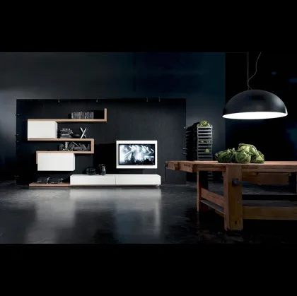 Parete Attrezzata con porta TV orientabile Side 07 in laccato opaco e legno di Fimar