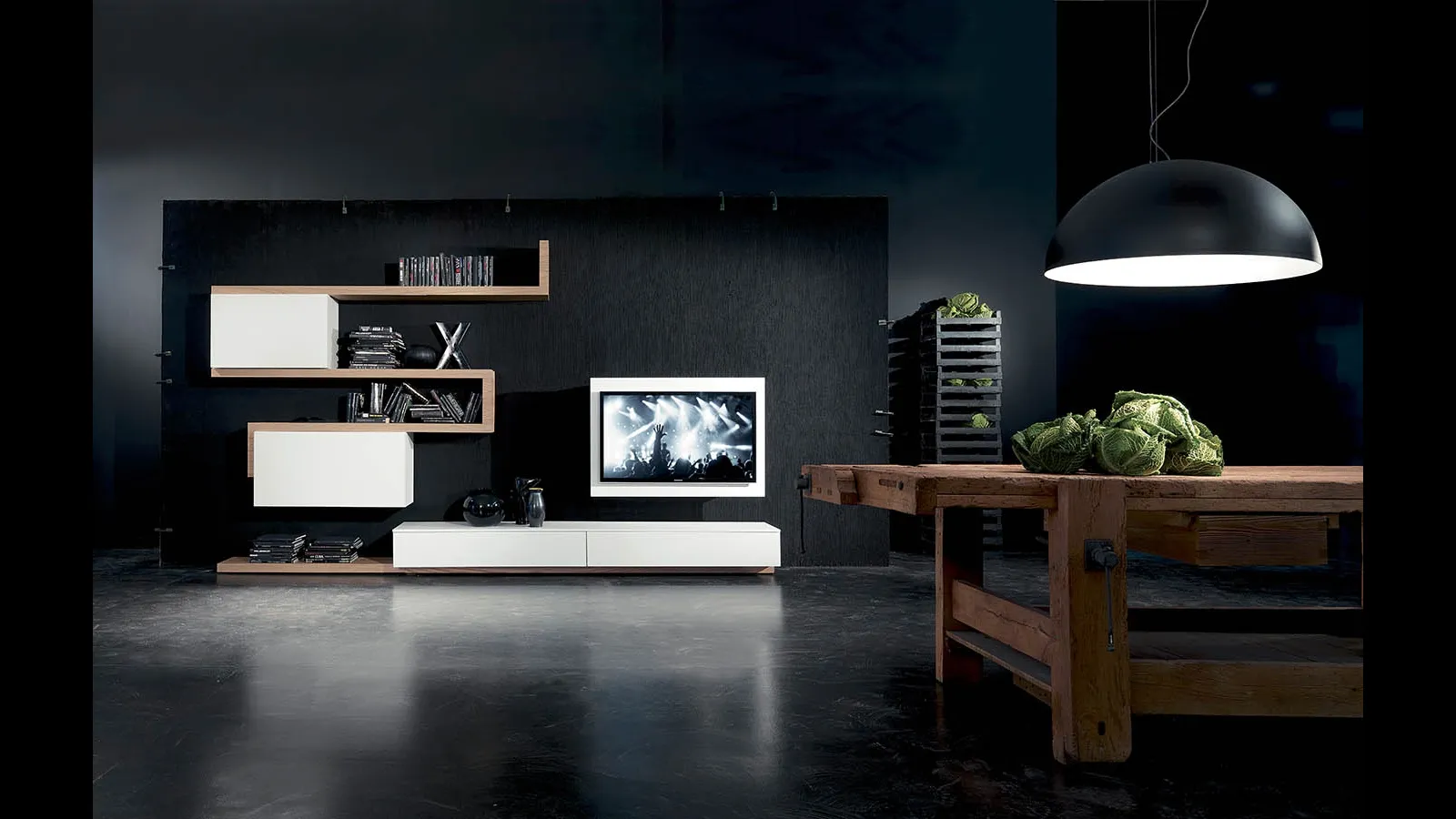 Parete Attrezzata con porta TV orientabile Side 07 in laccato opaco e legno di Fimar