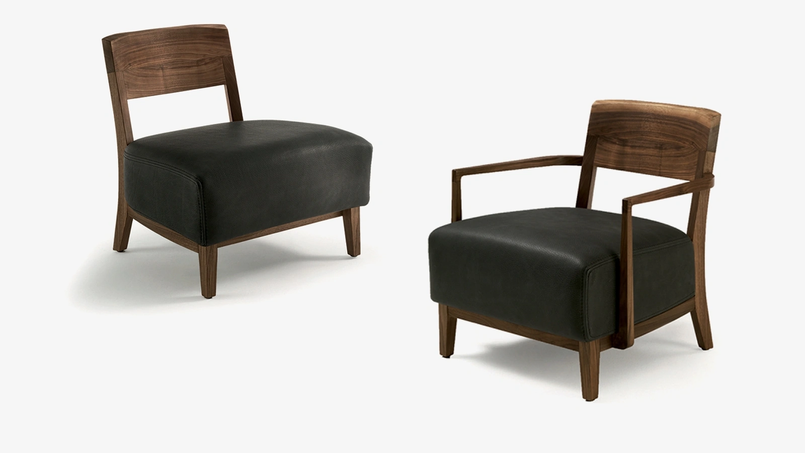 Poltroncina Wilma con o senza braccioli in legno massello con seduta imbottita rivestita in pelle di Riva1920