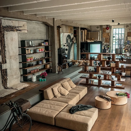 Divano con schienale in legno rivestito in pelle con penisola Fur Nature di Riva1920