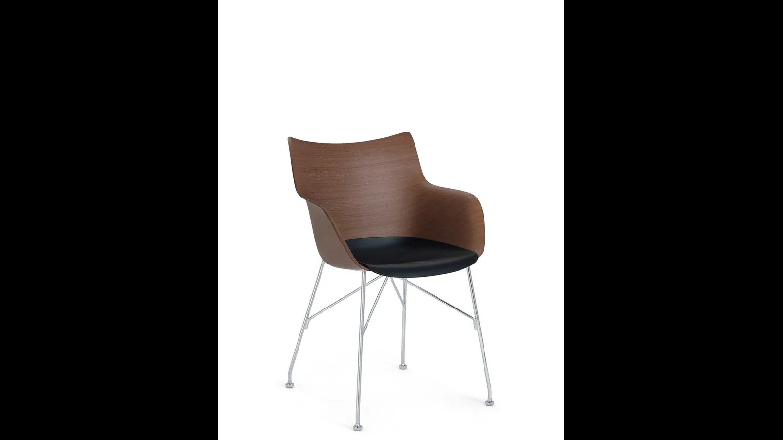 Sedia Q Wood con scocca in legno e base in acciaio cromato di Kartell