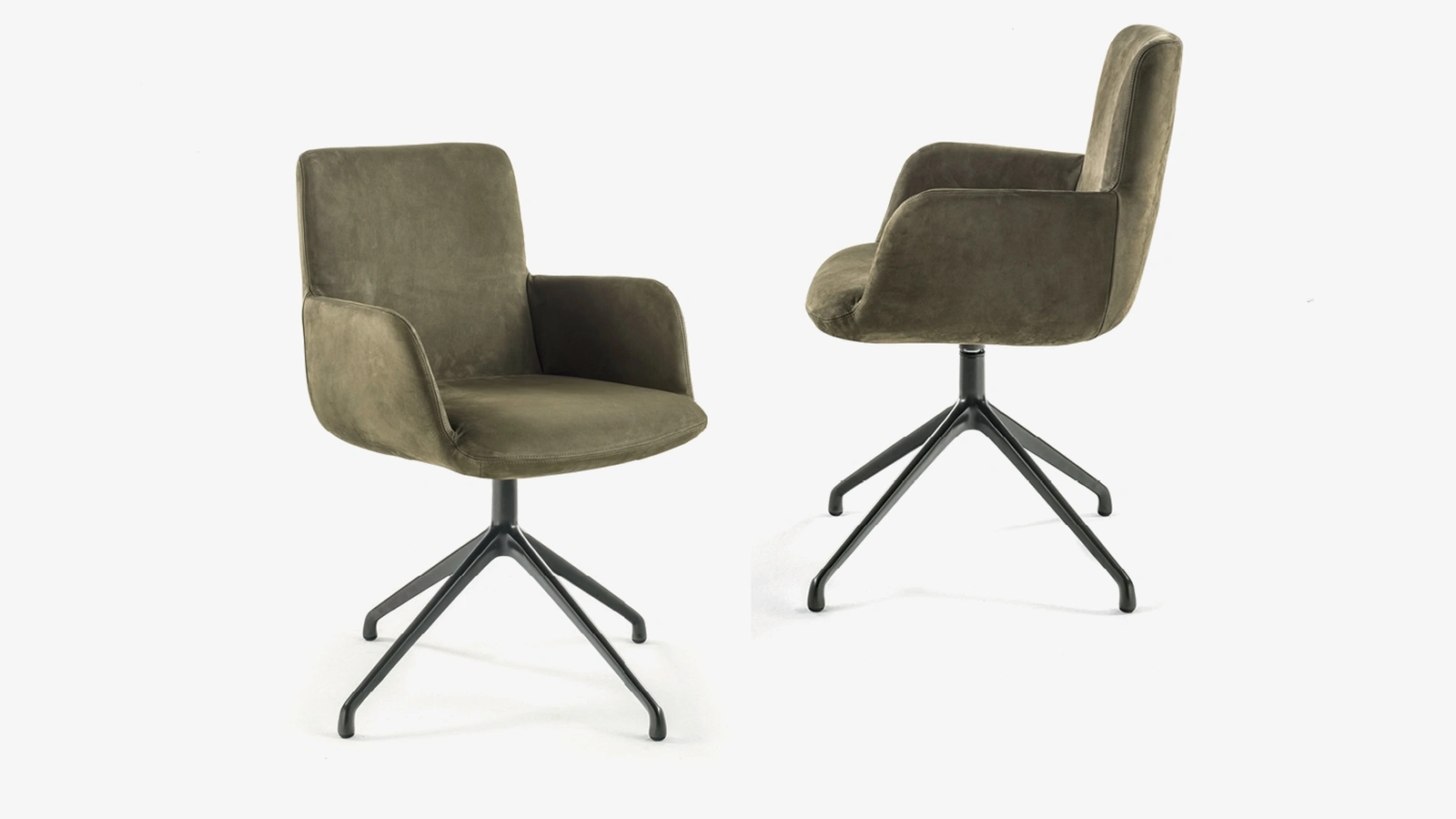 Sedia con braccioli Soft in tessuto imbottito con base girevole in alluminio di Riva1920