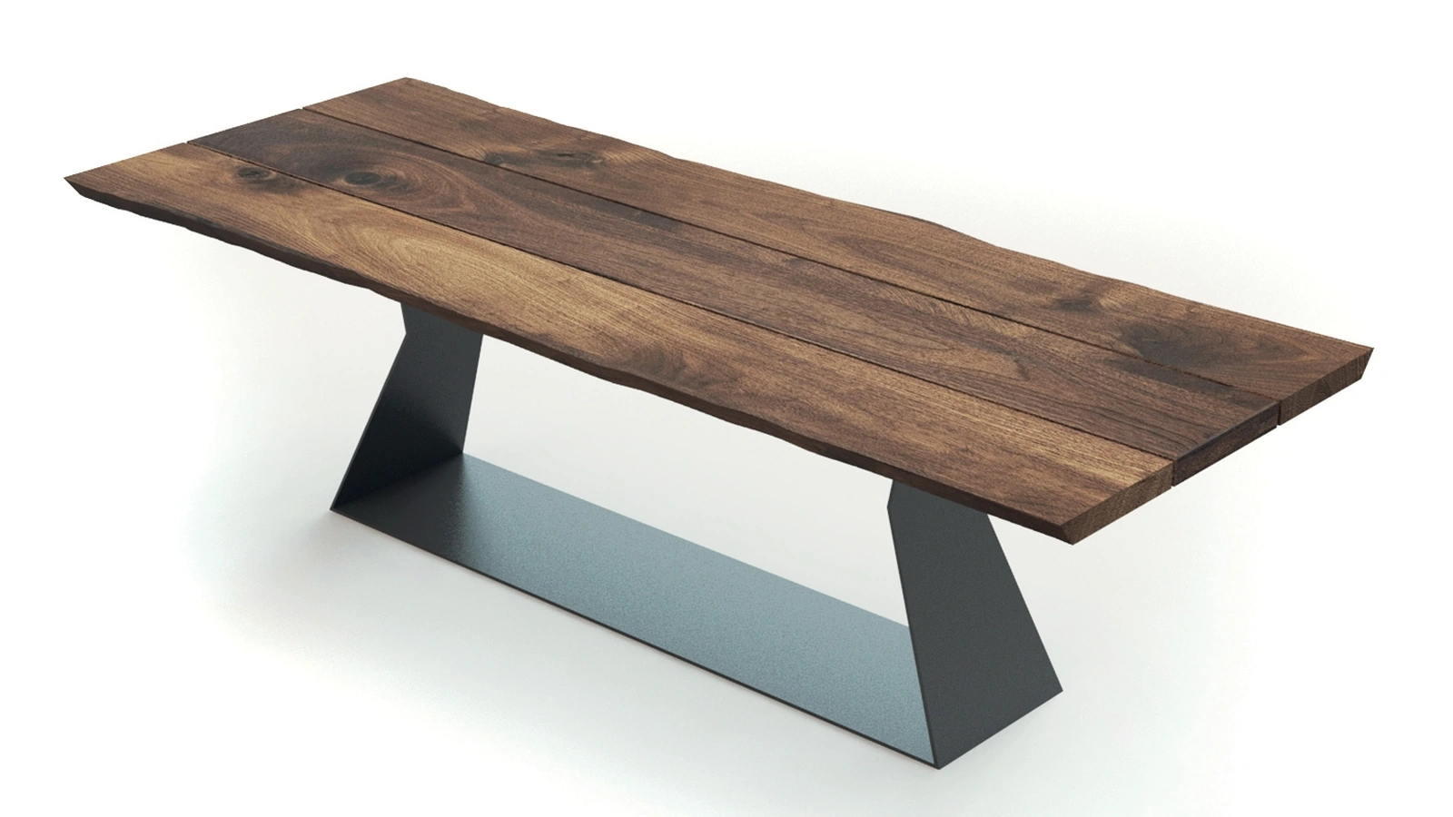 Tavolo Bedrock Plank Three con top in legno massello con inserto centrale in resina e base in lamiera di ferro di Riva1920