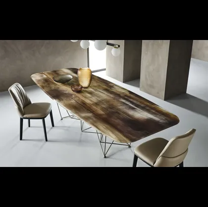 Tavolo con piano in cristallo con stampa e base in acciaio Gordon Crystalart di Cattelan Italia