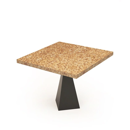 Tavolo Cork & Resin Table con top costituito da tappi di sughero e resina e basamento in ferro di Riva1920