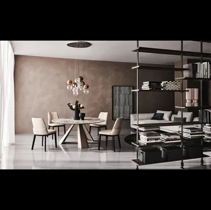 Tavolo rotondo con base a 3 gambe in acciaio e piano in ceramica Eliot Keramik Round di Cattelan Italia