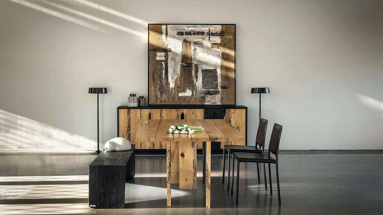 Tavolo Fire Table in legno massello di Briccola a liste accostate e bordi naturali di Riva1920