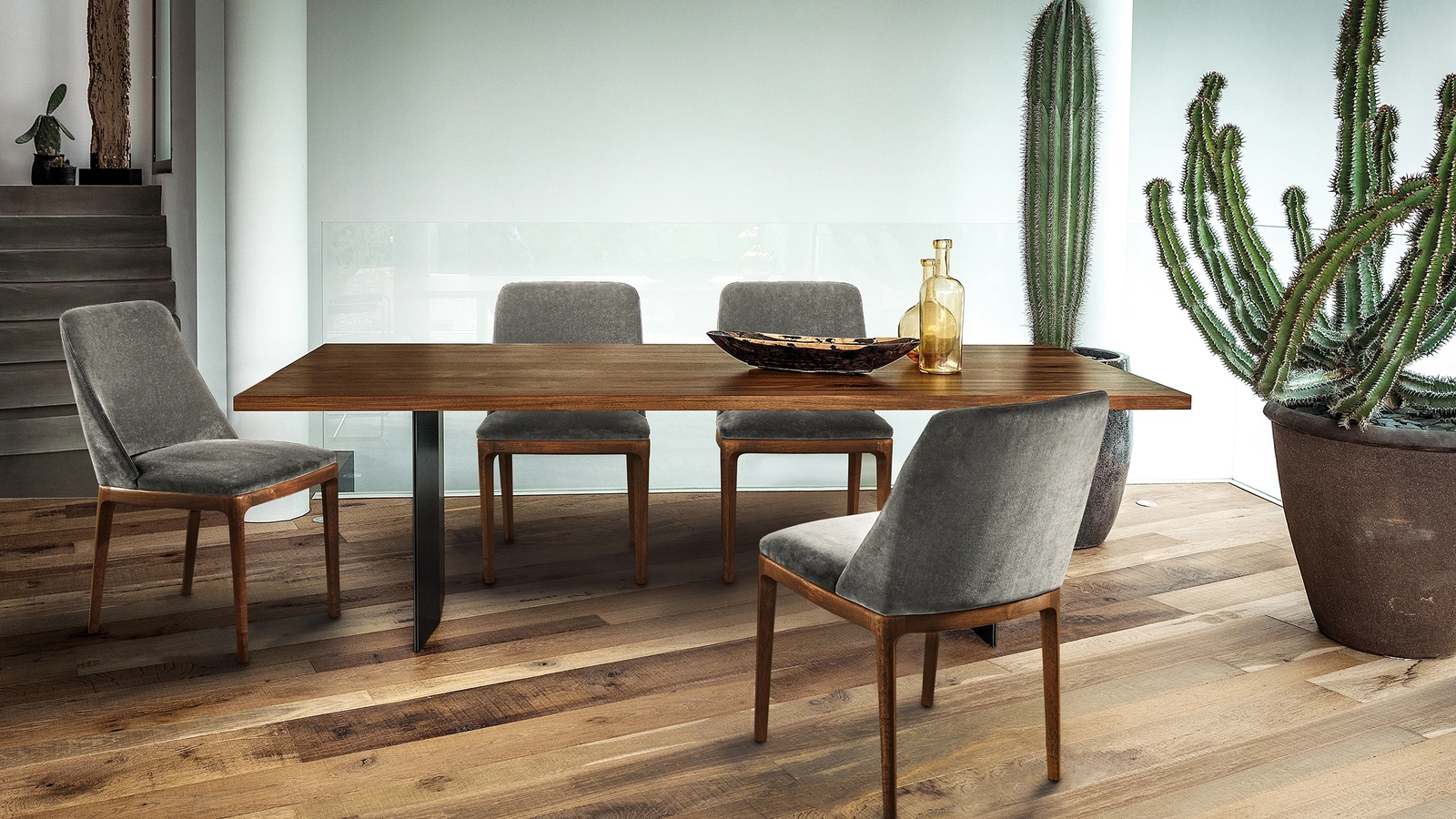 Tavolo Sky-Natura Squared in legno massello a liste incollate con bordi squadrati e gambe in ferro di Riva1920