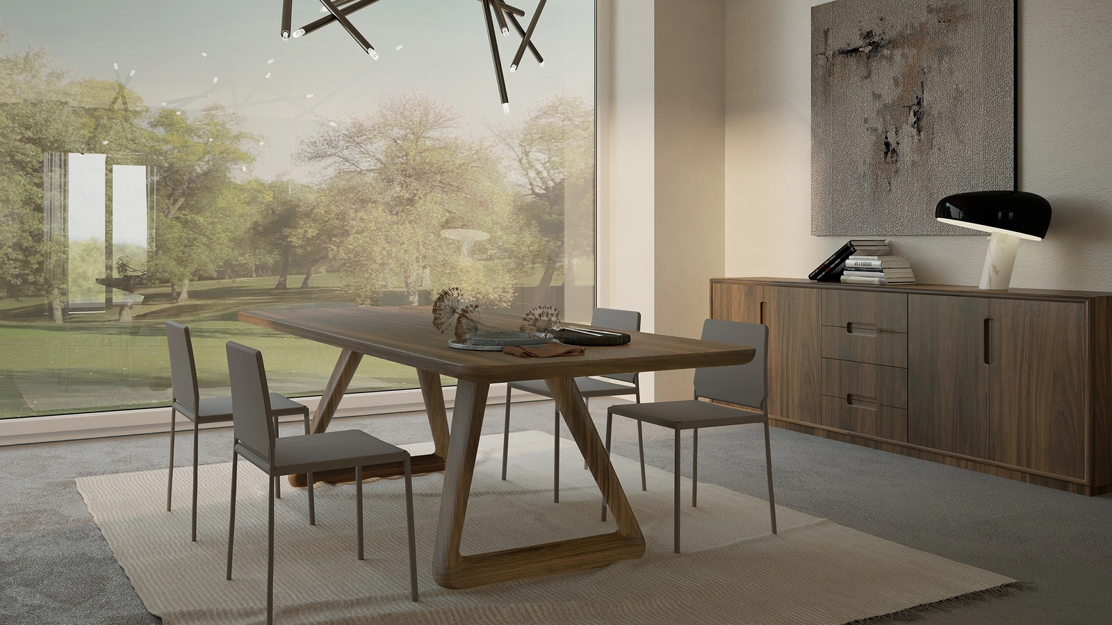 Tavolo Sospiro Table con top a liste incollate e bordi smussati caratterizzato da due gambe interamente in legno massello di Riva1920