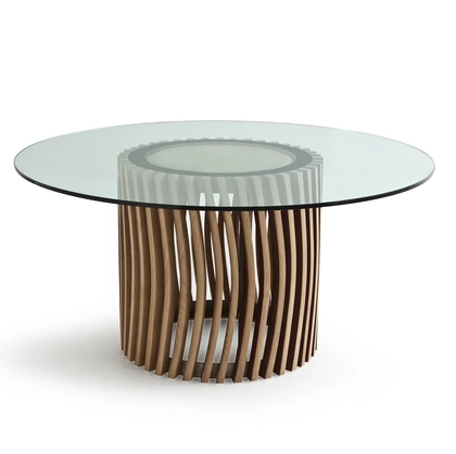 Tavolo Stave Table con top in vetro e base in rovere di Riva1920