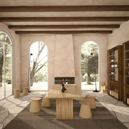 Tavolo realizzato con tappi di sughero e resina Tap Table di Riva1920