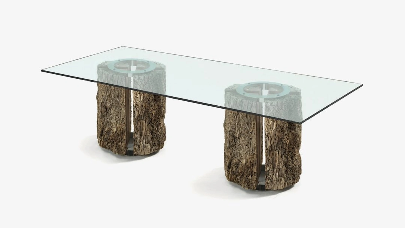 Tavolo Vice Table con top in vetro extrachiaro e base in legno massello di Briccola di Riva1920