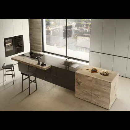 Cucina Design con isola 36e8 Project 2816 in vetro e legno di Lago