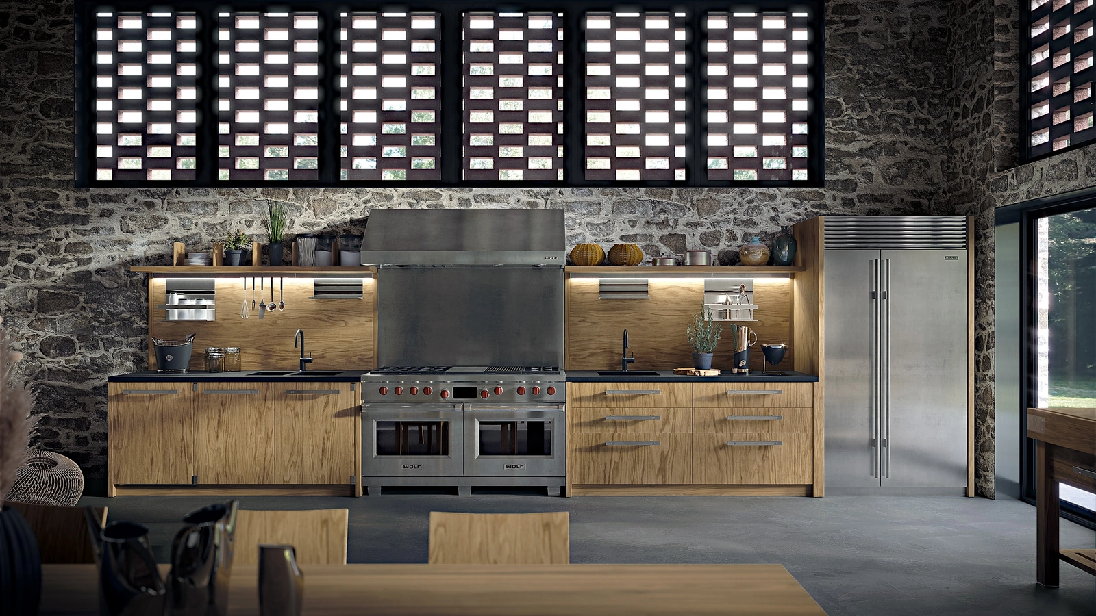 Cucina Design lineare Grangusto in legno e acciaio di Riva1920