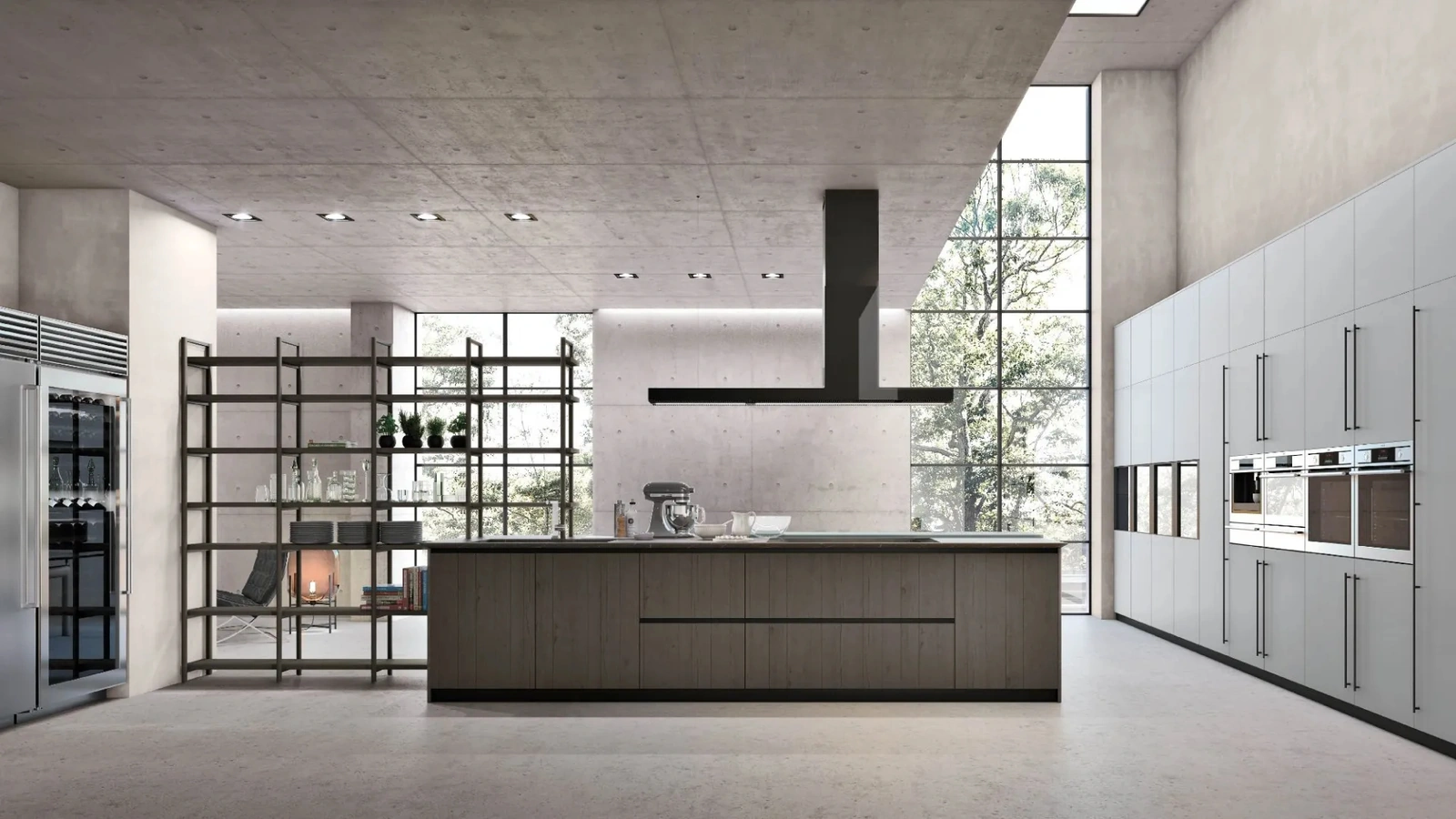 Cucina Moderna in laccato Grigio con isola in Rovere Dark Natural 07 di Stosa